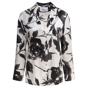 SLEEP NO MORE Floral Print Silk Button-Up Shirt Women WHITE Shirts